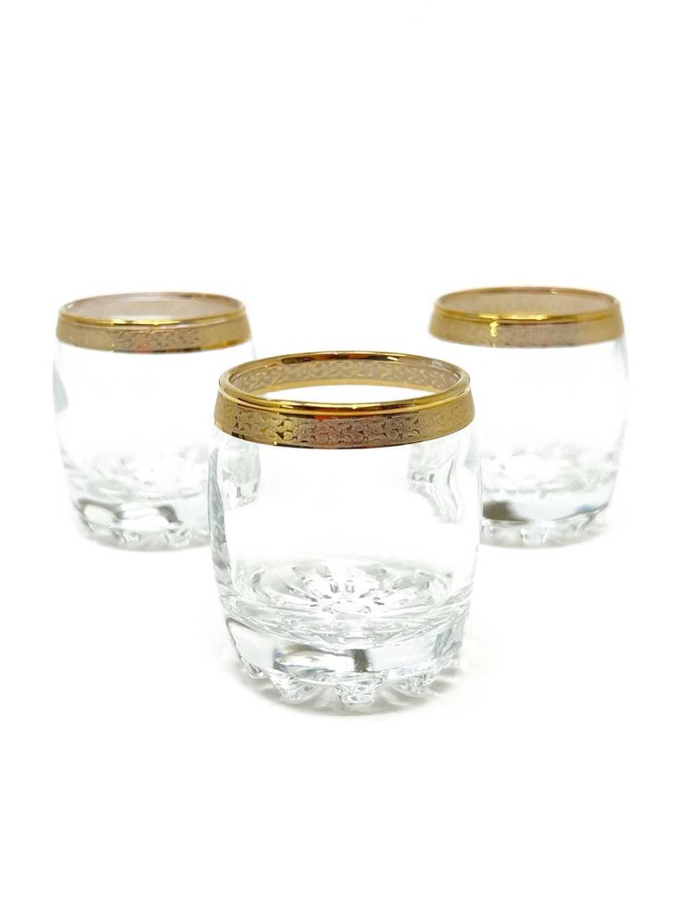 Circleware Versailles Set of 3 24K Gold Rimmed Crystal Shot Glasses Bareware EUC